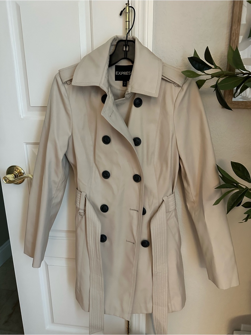 Express Double-Breasted Beige Trench Coat